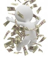 איש עם שטרות כסף מסביבו